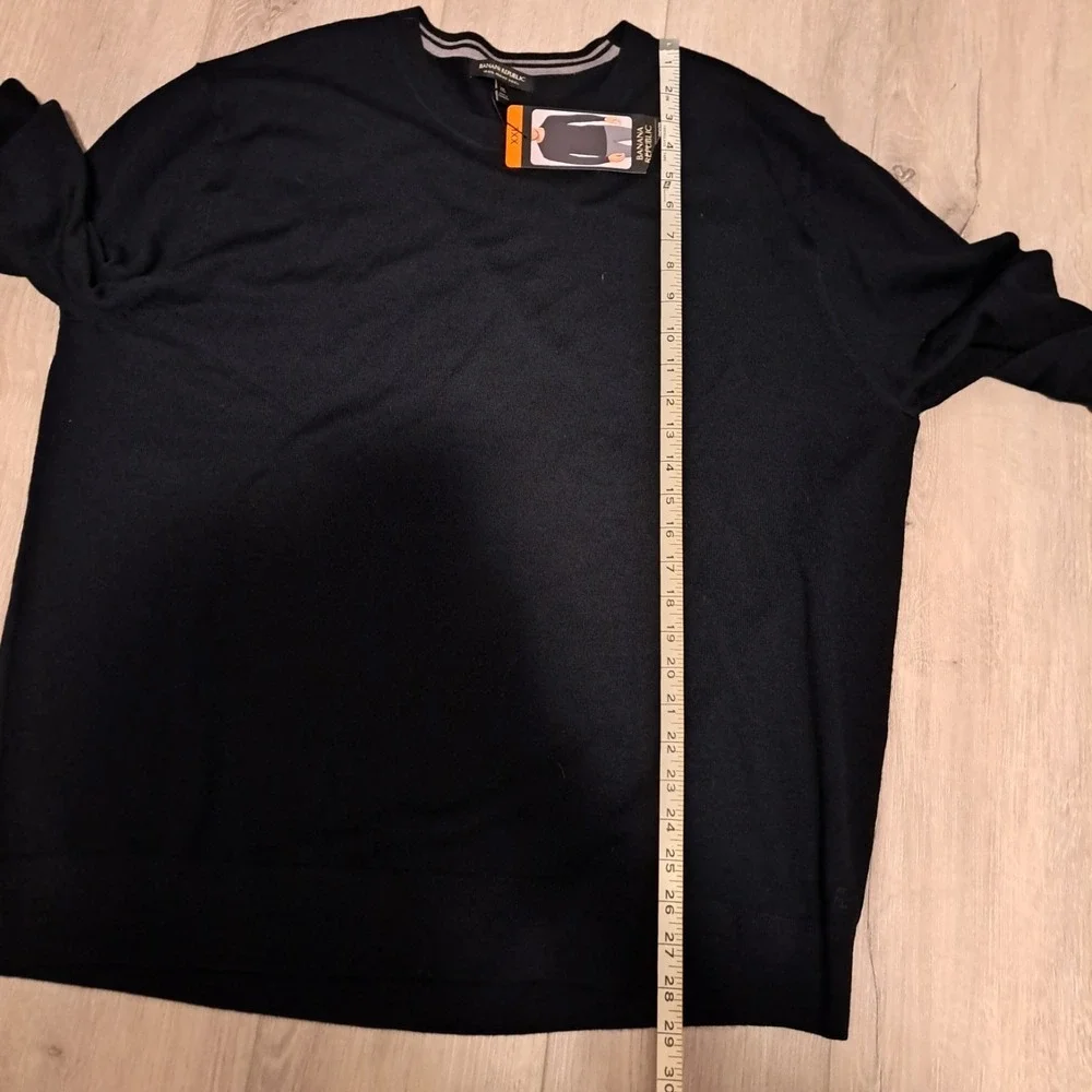 Banana Republic‎ Black 100% Merino Wool Crewneck Lightweight Sweater Size XXL